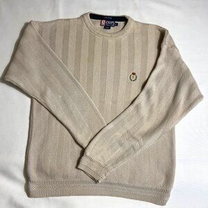 Chaps Ralph Lauren Men M Beige Herringbone Hand Framed Cotton Sweater